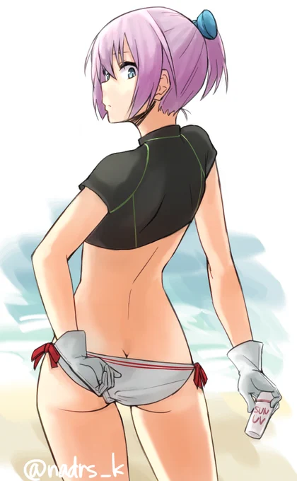 手袋だけは外したくないらしく、日焼け止めを塗ってくれる人を探す不知火 #艦これ版深夜の真剣お絵描き60分一本勝負 