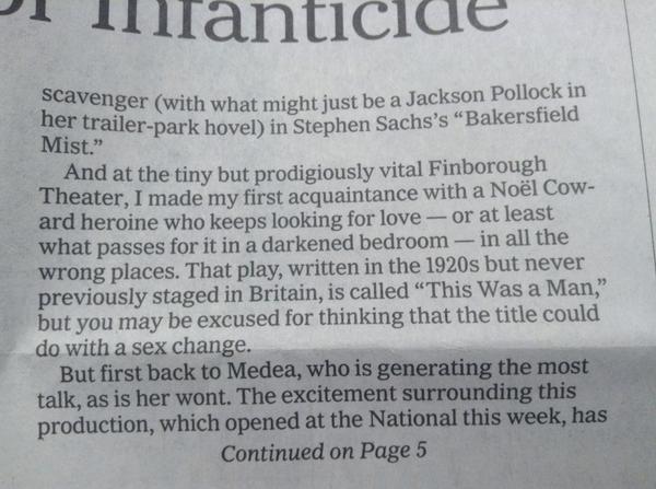 bexharwood's tweet photo. Front page of the New York Times Arts section and the Finborough Theatre gets a name check. Love it! http://t.co/Aty5xmzc6R