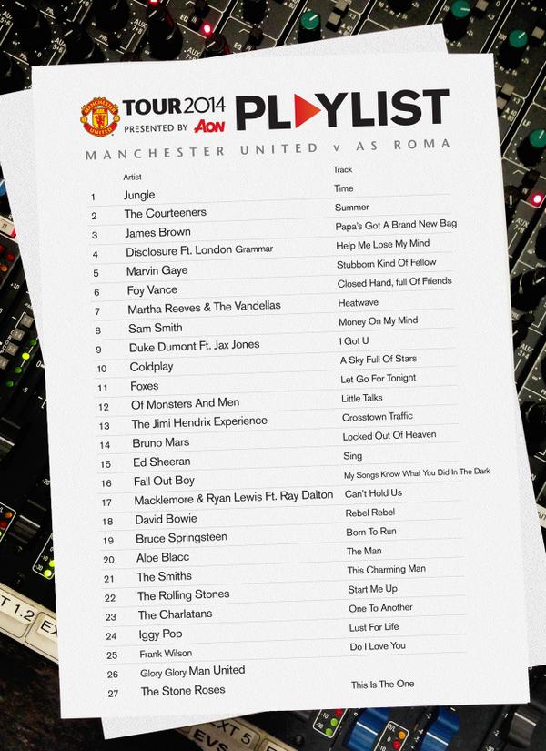 ManUtd's tweet photo. These are the tunes fans at Denver's Sports Auithority Field will be jamming to pre-match. #mutour http://t.co/fe8ugnybxK