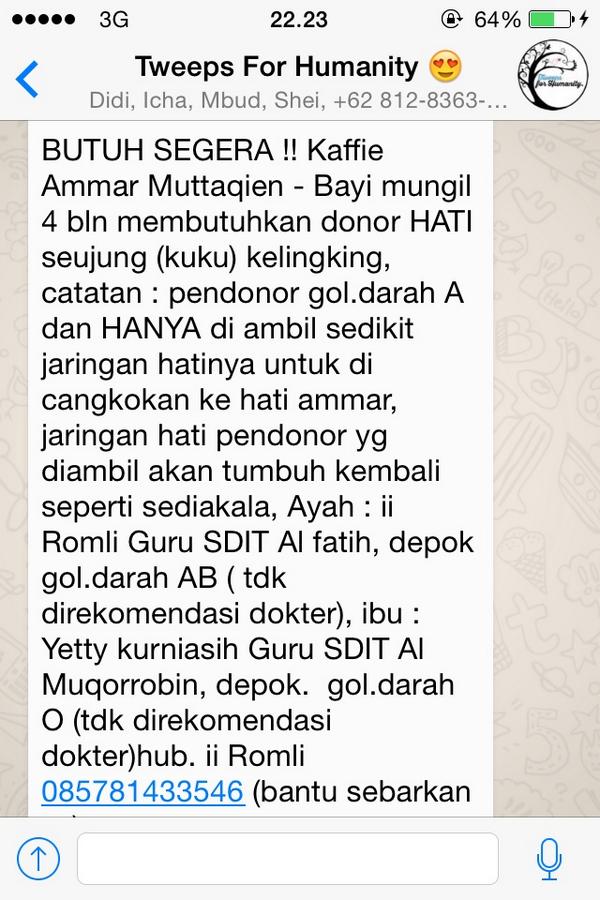 Barusan banget dapet dari grup whatsapp. Please help me spreading the words. Thank you. :)