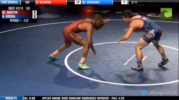 FloWrestling's tweet image. Myles Martin v AJ Kowal at 182 #Fargo2014