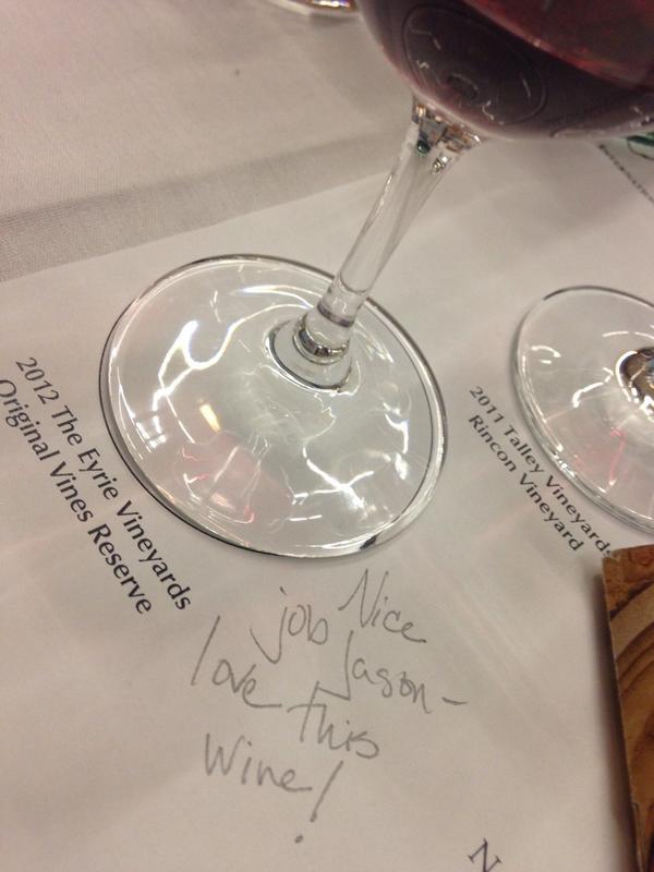 RStuartWine's tweet photo. #IPNC2014 "The Doors of Perception", love this wine @JasonLett Nicely done. @EyrieVineyards http://t.co/Lpn2JUZB4G