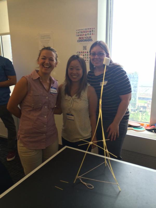womensdiy's tweet photo. Congrats to the winners of the spaghetti marshmallow tower challenge @womensdiy @thoughtworks http://t.co/tglUthIOom