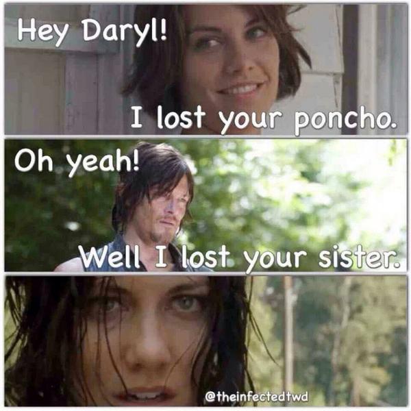 Whitetigress1's tweet image. Daryl, Maggie, and The Poncho