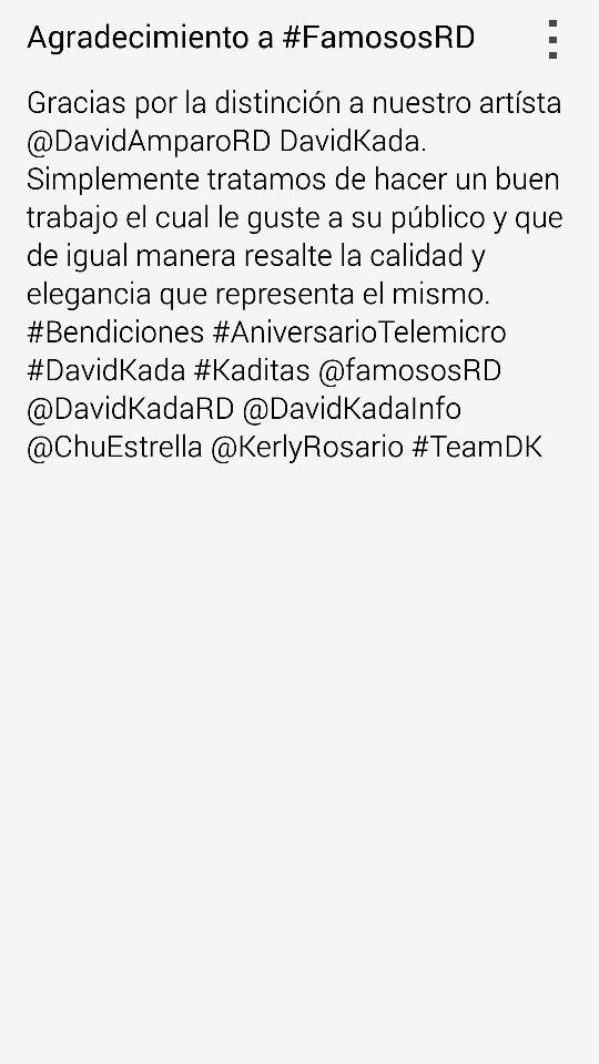 Davidkadadk's tweet photo. Gracias a @Famosos_RD  por la distinción.  Dios bendice grándemente y nos abre los caminos para ser mejor cada día. http://t.co/Q4rwoRvuoT