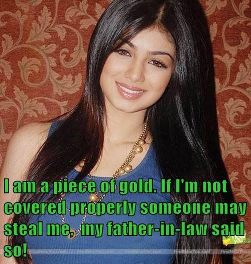 @sankrant Ayesha Takia, DIL of Abu Azmi tells us how sharia works.  In sharia town, hijab ----> burkha---> niqab is the anti-rape measure.