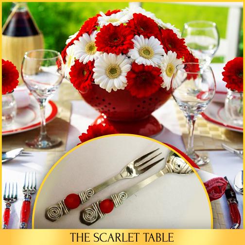 FiligreeHome's tweet photo. Add a shade of rouge to your tea table with these remarkable African daisies and brilliant red #Filigree #cutlery. http://t.co/8PvUmqerIM