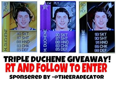 Duchene___'s tweet image. Triple Matt Duchene giveaway! Follow and RT to be entered. Winner pick Tuesday night. Good Luck!