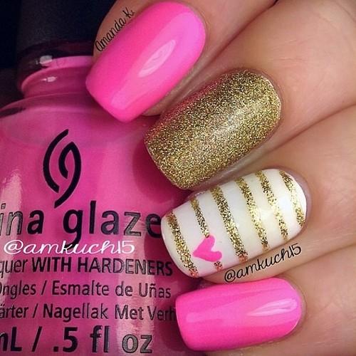 hot pink and gold nail designs