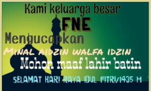 OfficialFNE's tweet photo. Kami keluarga besar FNE mengucapkan minal aidzin walfaidzin, mohon maaf lahir batin :) http://t.co/dyqb9eXuw3