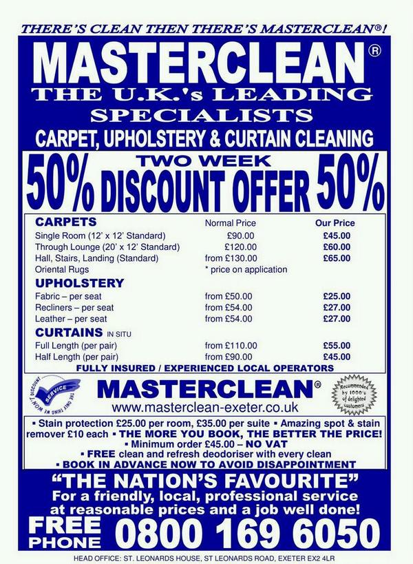 MasterClean_Uk's tweet image. Do your carpets and upholstery need a new lease of life.....50% DISCOUNT OFFER! Devon's favourite.