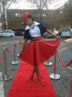 Thehouseofdiva_'s tweet photo. Nosipho flaunting the Red Leather Poppy Skirt and Black Half Jacket at the City Press Trending Launch http://t.co/aoakCI2DEQ