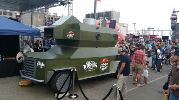 Syyn Labs latest project - A pizza throwing tank for the Ninja Turtles. Been running at Comic-Con; last day today!
