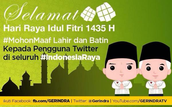 Gerindra's tweet photo. TaqaballaAllahu minna waminkum wa ahalahullahu'alaik. Mari kita sucikan hati dengan saling memaafkan. http://t.co/MT32uPfKpW