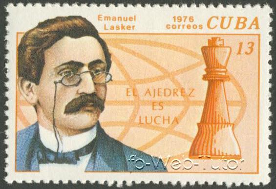 ChessHistory's tweet image. A young Emanuel Lasker is pictured here on a Cuban postage stamp.