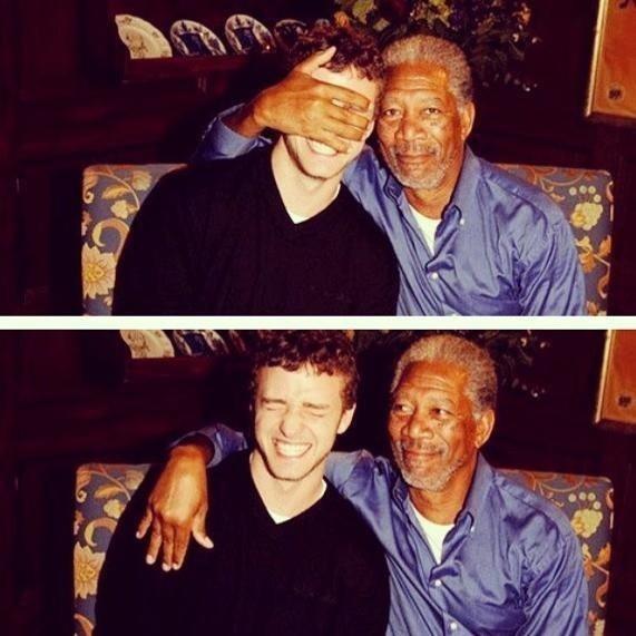 TheTNKid's tweet photo. Morgan Freeman and Justin Timberlake.! I'd never tough that they could be so cute together... http://t.co/9J7V86NtGX