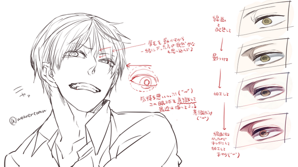 描き方のタグのケツ休憩がてらに描いてみた、おめめについて、大体そんなに大したことはしてない、なぜ王宮くんなのかは奴が一番描きやすいから 