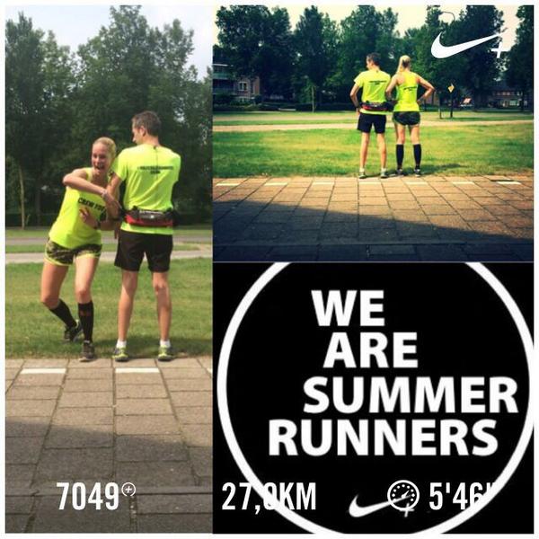 SummerRunners's tweet photo. Een crew motiveert elkaar. Marlous en Erik liepen 27km. Nikki, Jori en Wan gingen aan de slag met Nike Training Club. http://t.co/lfplJfmDjz