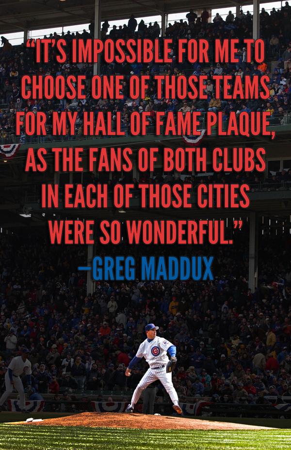 .@GregMaddux is entering the #HOF without a team logo, which is a great tribute to the #Cubs: atmlb.com/1tQ6cIr
