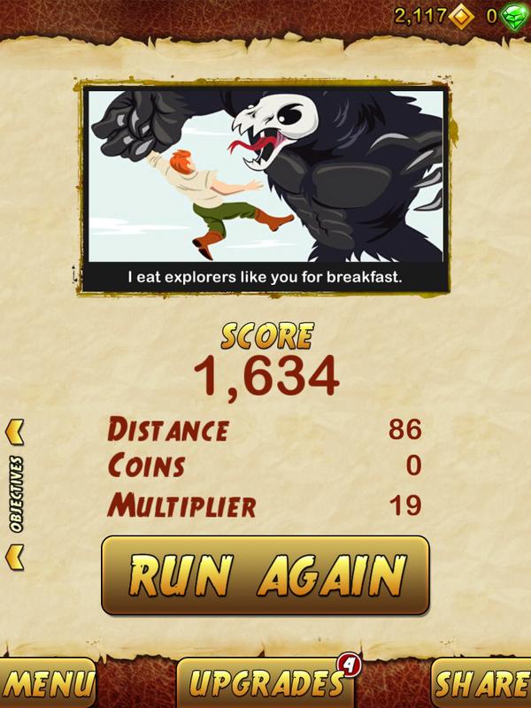 RizzRizzo's tweet photo. I got 1634 points while escaping from a Giant Demon Monkey. Beat that! http://t.co/d8Ib2khvKt http://t.co/MamHBybAJE