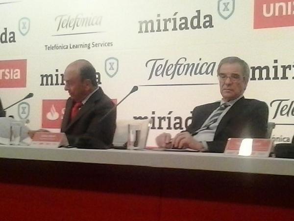 Los presidentes Botín de Santander y Alierta de Telefónica presentan Miriada X a la prensa internacional.