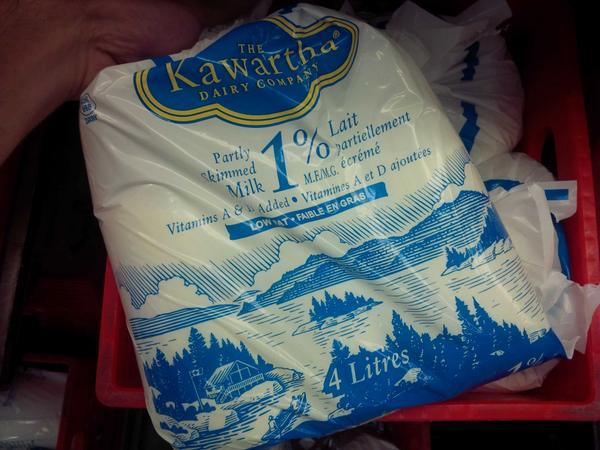 dangotoole's tweet photo. Good to be back in Canada, where milk comes the way it should... in a bag. http://t.co/cLmkmPWKO3