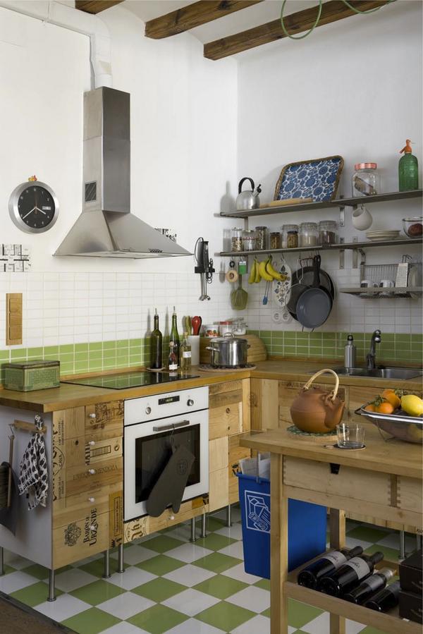 dwell's tweet image. This kitchen cabinets of this apartment in #Barcelona were made from recycled wine boxes: bit.ly/1rques1