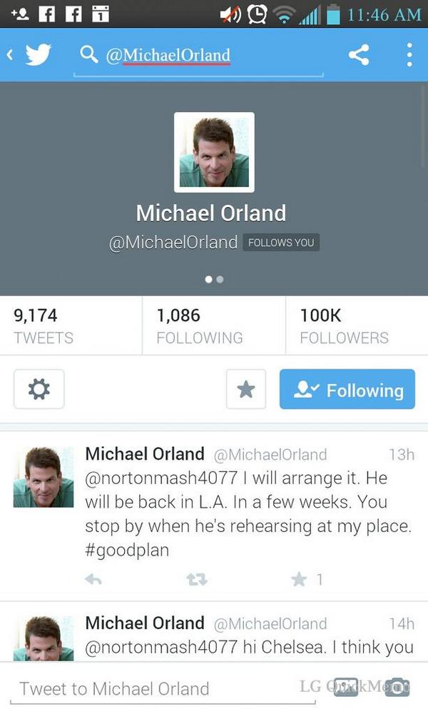 100 thousand followers! The world loves you Michael :) @MichaelOrland