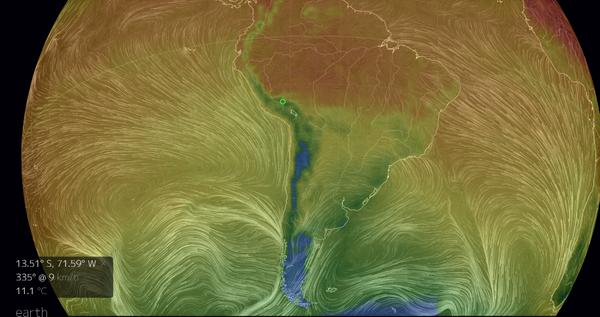 CEM_UNALM's tweet photo. Vientos y temperatura a nivel superficial. Masas de aire frío al sur de Sudamérica, via  @ http://t.co/FROXVHcjhh http://t.co/IVIi9sBUFm