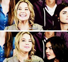 June8th2010's tweet image. Hanna: Go Emily!
Aria: She is not swimming yet