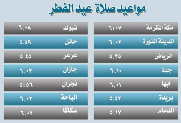 3OROODH's tweet photo. مواعيد صلاة عيد الفطر 1435
كل عام وأنتم بخير
#العيد #عيد_الفطر #عيد #عيد_سعيد #عيدكم_مبارك  #صلاة_العيد #السعودية http://t.co/q4DQaVCwlV