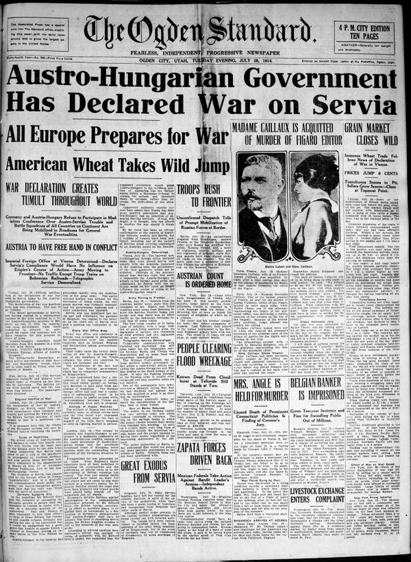 Image result for the outbreak of ww1 in 1914 when austria-hungary declared war on serbia