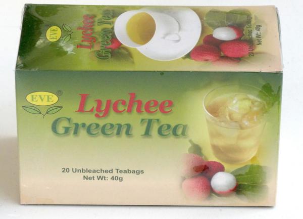 New Product EVE Lychee flavoured green tea. Tasty, delicious tea.