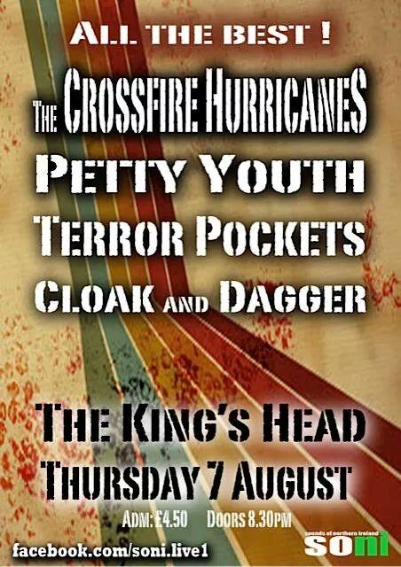 TerrorPockets's tweet image. Thursday August 7th Kings head belfast! SONI all the best! come rock with us! @SONILive1