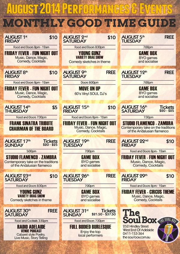 TheSoulBox's tweet image. #Adcabfest #Cabfringe may be over, but the fun is just beginning here: Here's August 2014 @TheSoulBox. See you soon!