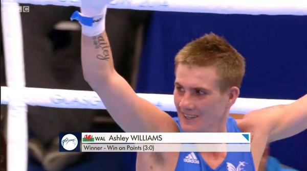 ArmyPost's tweet photo. That's our boyo! @BritishArmy boxer Ashley Williams @ashleyjohnw wins 'Round of 16' contest at #Glasgow2014 #GoWales http://t.co/1nhDq3mYaV