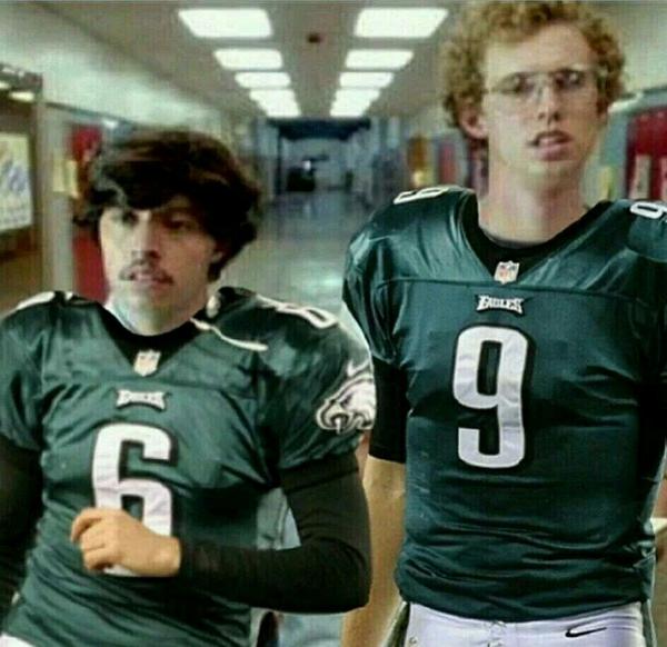 TopFBPosts's tweet photo. Nick Foles and Mark Sanchez arrive at Eagles training camp... http://t.co/wqJ4NtDhjt