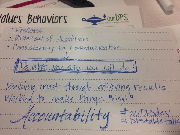 Brain juice from chat on Core Value of Accountability. #ourdpsday #dpstabletalk