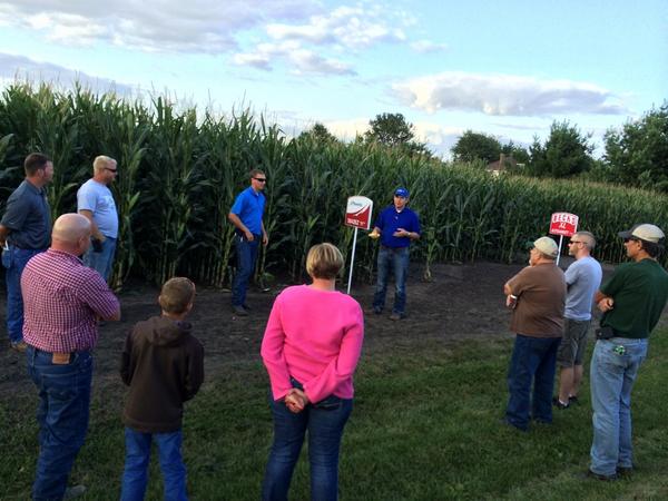 Ben_Arteman's tweet photo. @ShaunPTyson @barringer31 talking @BecksHybrids corn products at Mayfield Seeds plot day. http://t.co/KSr7PRFYmV