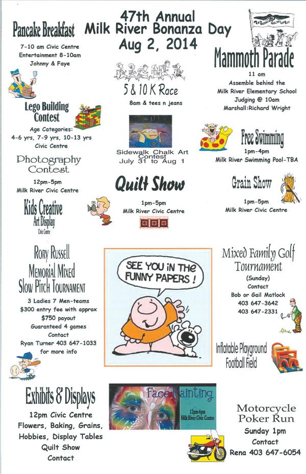 Join the celebration "47 Annual Milk River Bonanza Day" is coming up lots to see and do. milkriver.ca/47th-annual-mi…