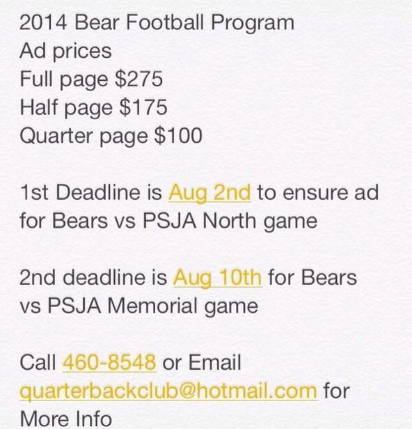 Don't forget Football Program Ads on Sale Now!!! #PSJA