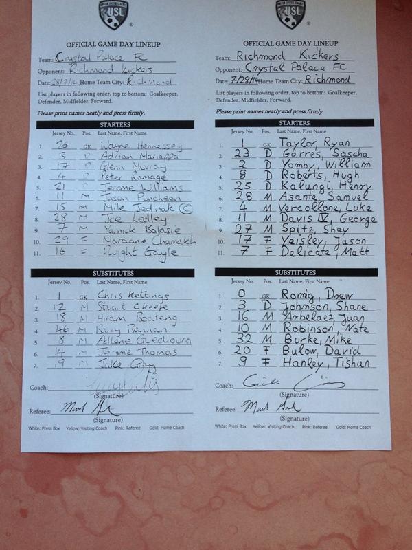 HeinsRyan's tweet photo. @CPFC @ @RichmondKickers line ups http://t.co/9zJZH42C6j