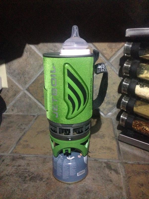 _m_ham's tweet image. I think @Jetboil left something out of their owners manual. How long to warm the baby bottle? #nopowerproblem
