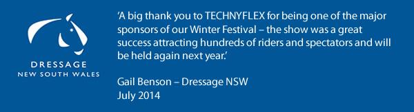 NHNZ2002's tweet photo. Thanks to TECHNYFLEX for being one of the major sponsors of our Winter Festival. Gail Benson Dressage NSW http://t.co/HYW8XQb2D5