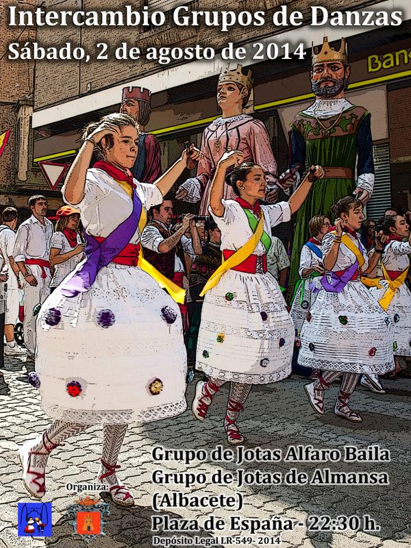 Intercambio de Grupos de Danzas el sábado, 2 de agosto a las 22:30 h. en la Plaza de España <a href="/Alfarobaila/">Grupo Alfarobaila</a>