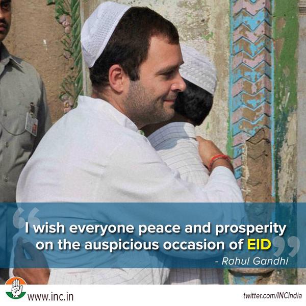 INCIndia's tweet photo. "I wish everyone peace and prosperity on the auspicious occasion of #Eid" - Congress Vice President #RahulGandhi http://t.co/4cewERPPHg
