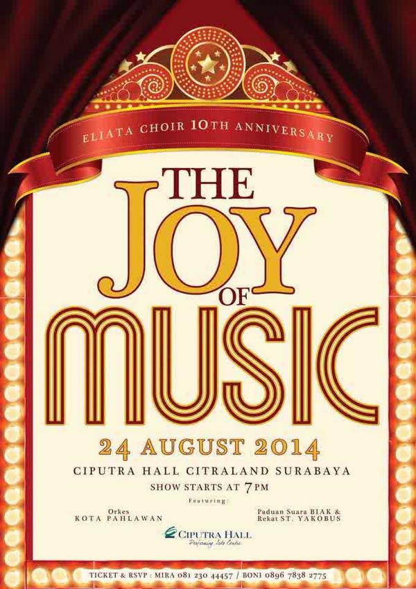 | <a href="/Eliata_Choir/">Eliata Choir SBY</a> present pop, rock, jazz, classic,&amp; other musicals. Book early, choose the seat,&amp; feel the moment !
