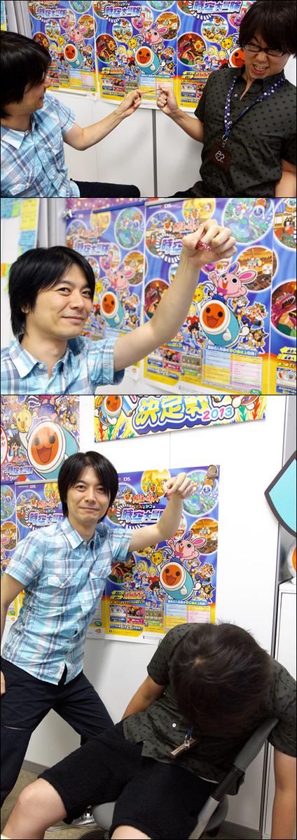 公式 太鼓の達人 ゲームセンター版 Sur Twitter というコトで 早速エトウくんとササオカさんでバトルしてもらいました 結果は1勝1敗の引き分けでした エトウくんの方がダメージ大きそうですねｗ 決着は 次回のニコ生で Http T Co Tbpohxgq1o