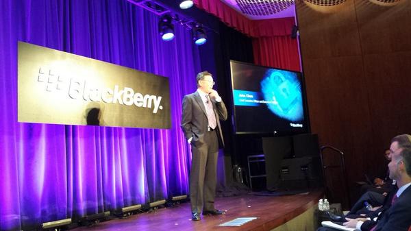 txs's tweet image. Blackberry CEO John Chen on stage at #BBSecurity.