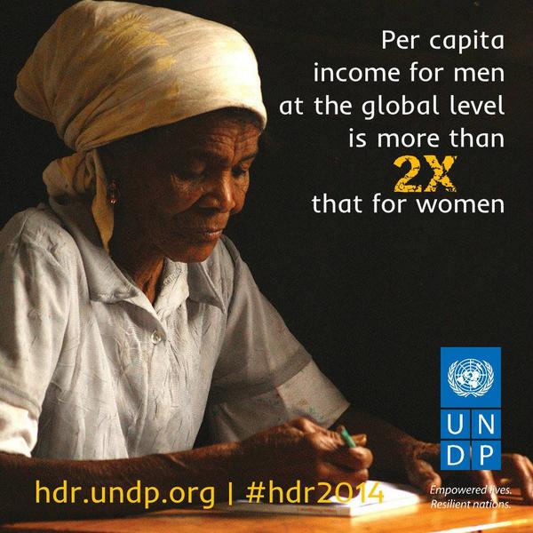 UNDP's tweet image. Gender inequality in human development is measurable! #HDR2014
